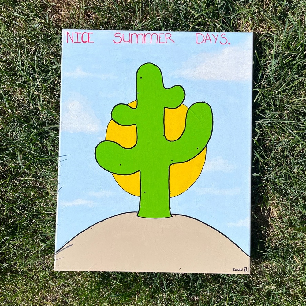 Cactus Canvas Painting Wall Art - Green & Yellow